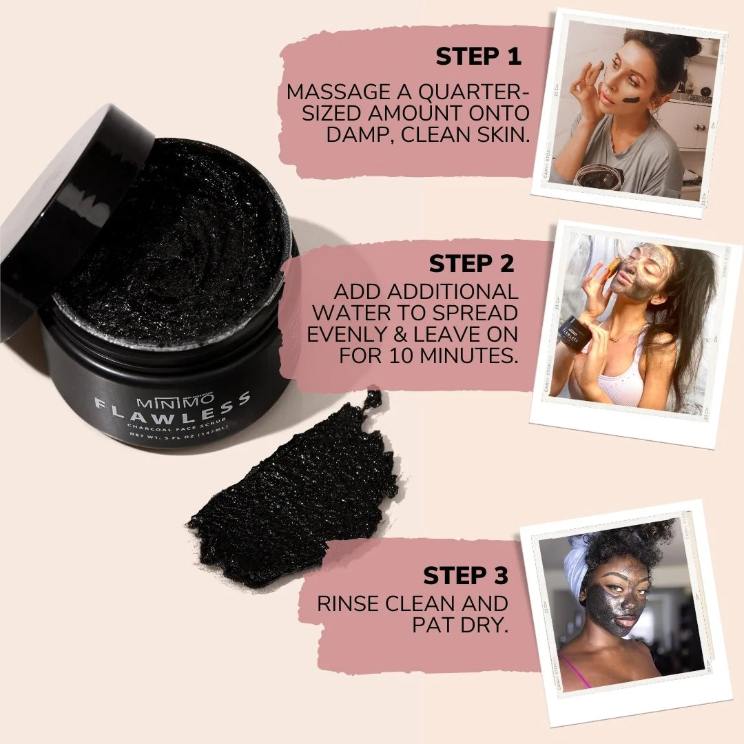 Flawless Charcoal Face Scrub (Scrubbie Included) - Minimo Skin Essentials